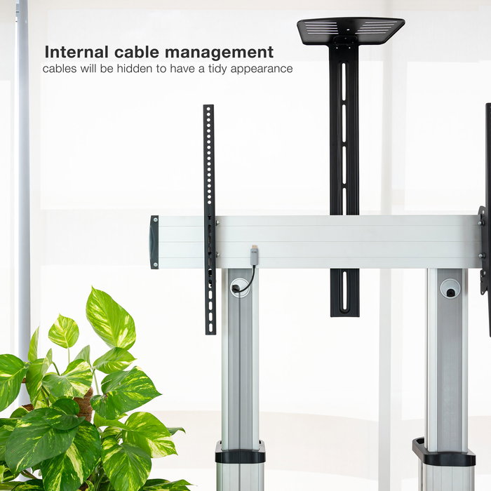 TooQ Soporte de Suelo para TV FS20300M-B, Pantallas 60-100 Pulgadas, VESA hasta 1000x600, 100 kg, Altura Ajustable 1200-1650 mm, Plata