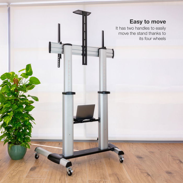 TooQ Soporte de Suelo para TV FS20300M-B, Pantallas 60-100 Pulgadas, VESA hasta 1000x600, 100 kg, Altura Ajustable 1200-1650 mm, Plata