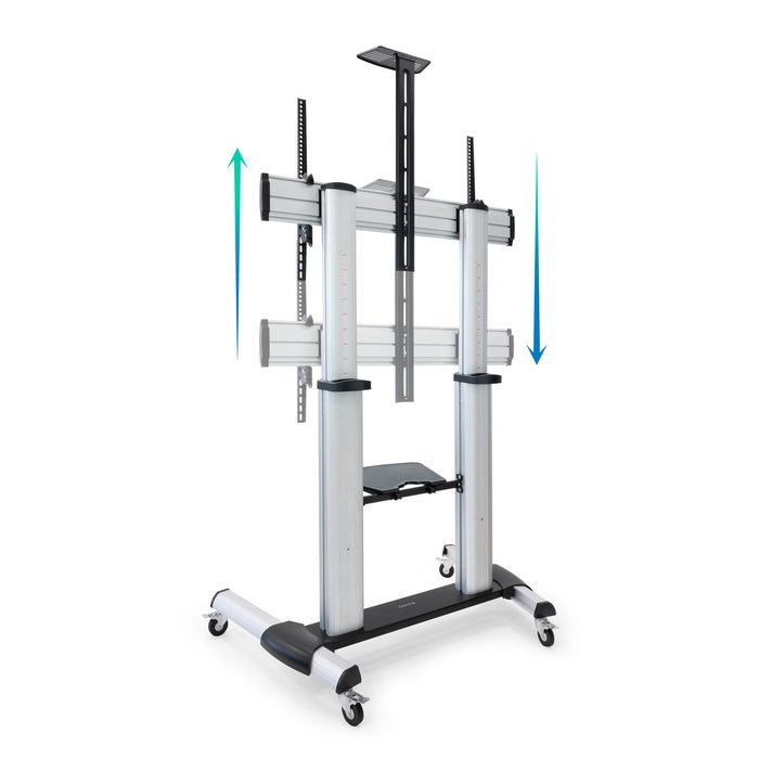 TooQ Soporte de Suelo para TV FS20300M-B, Pantallas 60-100 Pulgadas, VESA hasta 1000x600, 100 kg, Altura Ajustable 1200-1650 mm, Plata