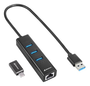 Sharkoon Hub USB 3 Puertos USB 3.2 Gen 1 + RJ45 Aluminio Negro