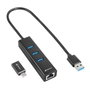 Sharkoon Hub USB 3 Puertos USB 3.2 Gen 1 + RJ45 Aluminio Negro