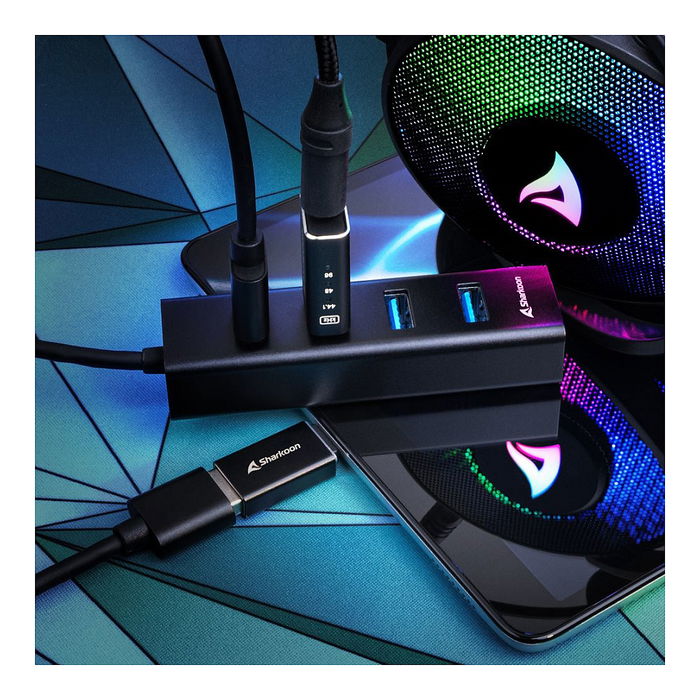 Sharkoon 4044951037582 Hub USB 3.2 Gen 1 Aluminio Negro 4 Puertos