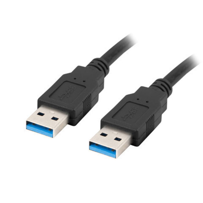 Lanberg Cable USB 3.2 Gen 1 (USB 3.0) Macho a Macho Negro 1.8 m CA-USBA-30CU-0018-BK, Transferencia de Datos 5 Gbit/s