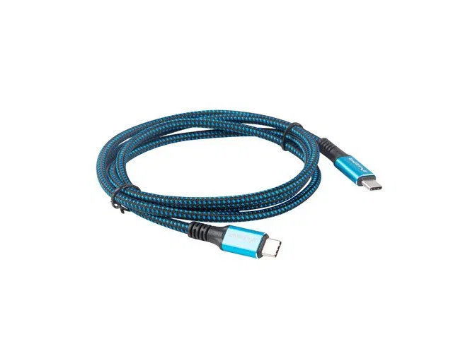 Lanberg CA-CMCM-45CU-0012-BK Cable USB-C USB4 Gen 2x2 Macho/Macho 0.12m, Carga Rápida 100W, Resolución 8K 30Hz, Negro/Azul