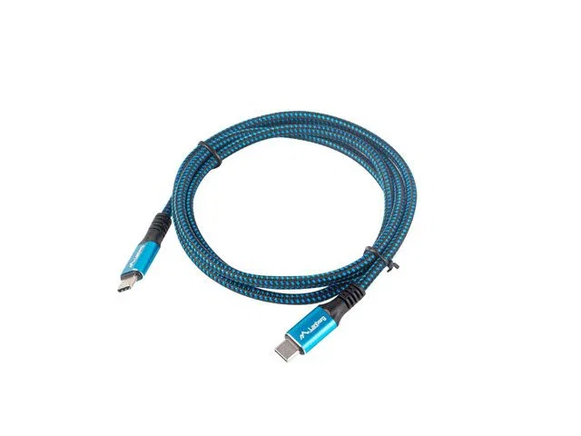 Lanberg CA-CMCM-45CU-0012-BK Cable USB-C USB4 Gen 2x2 Macho/Macho 0.12m, Carga Rápida 100W, Resolución 8K 30Hz, Negro/Azul