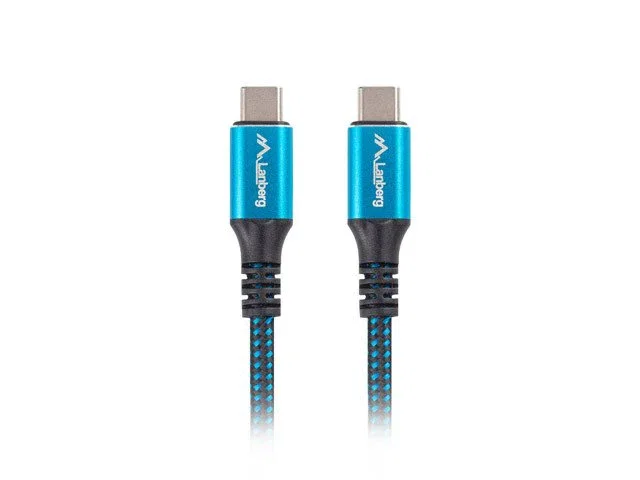 Lanberg CA-CMCM-45CU-0012-BK Cable USB-C USB4 Gen 2x2 Macho/Macho 0.12m, Carga Rápida 100W, Resolución 8K 30Hz, Negro/Azul