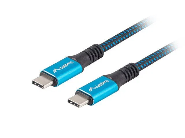 Lanberg CA-CMCM-45CU-0012-BK Cable USB-C USB4 Gen 2x2 Macho/Macho 0.12m, Carga Rápida 100W, Resolución 8K 30Hz, Negro/Azul