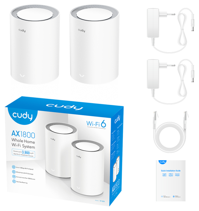 Cudy AX1800 Sistema de malla Wi-Fi 6 Doble banda 2,4 GHz / 5 GHz Blanco 2 unidades