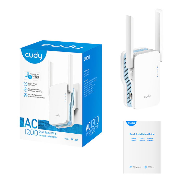 Cudy Repetidor Wi-Fi Mesh AC1200 RE1200 300/867 Mbit/s Blanco Externo 5 dBi IEEE 802.11ac/n/b/g/a Cudy Repetidor Wi-Fi Mesh AC1200 RE1200 300/867 Mbit/s Blanco Externo 5 dBi IEEE 802.11ac/n/b/g/a