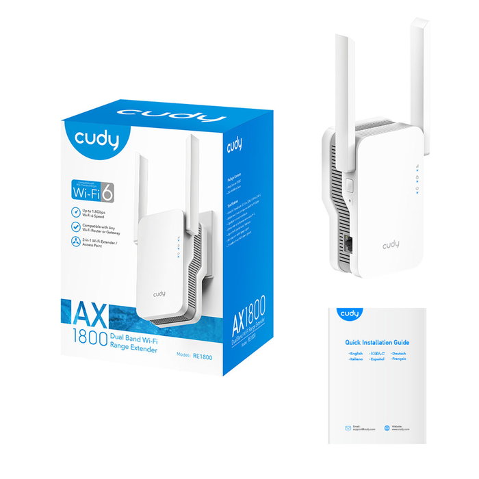 CUDY RE1800 Repetidor Mesh Wi-Fi 6 AX1800 Blanco CUDY RE1800 Repetidor Mesh Wi-Fi 6 AX1800 Blanco