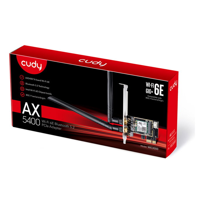 Cudy AX3000 Adaptador Wi-Fi 6 PCI Express Interno, Wi-Fi 6E (802.11ax), Bluetooth 5.2, para PC