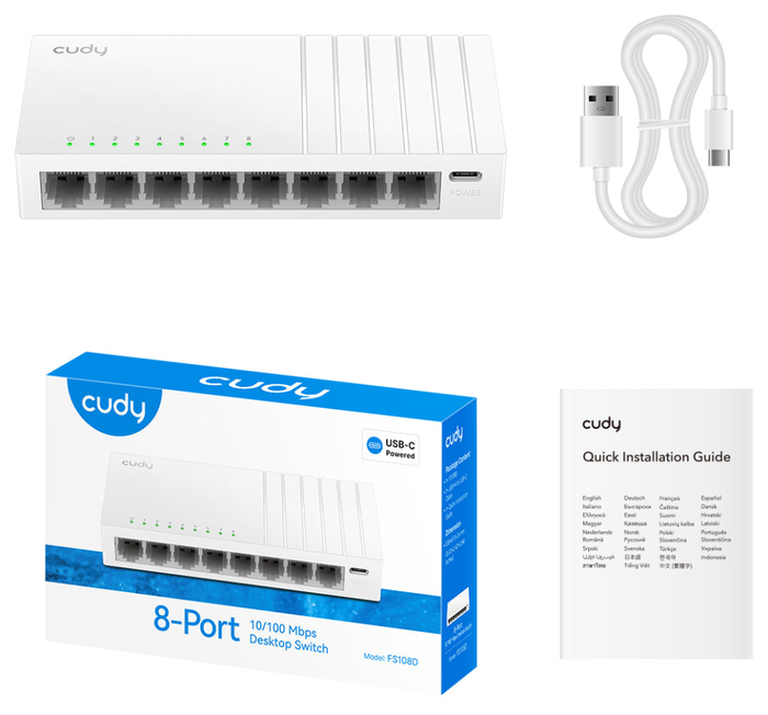 Cudy FS108D Switch de escritorio 8 puertos 10/100 Mbps, conmutador de red