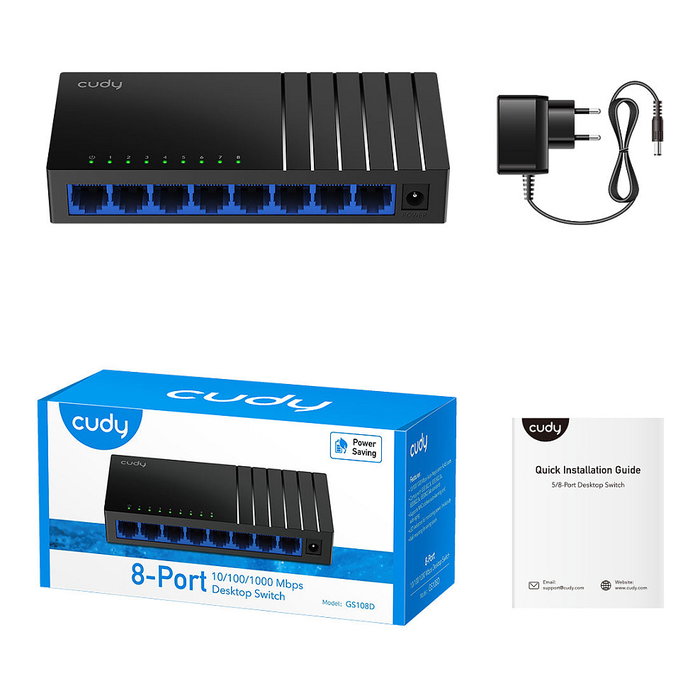 Cudy GS108D Switch de red de 8 puertos Gigabit Ethernet Negro