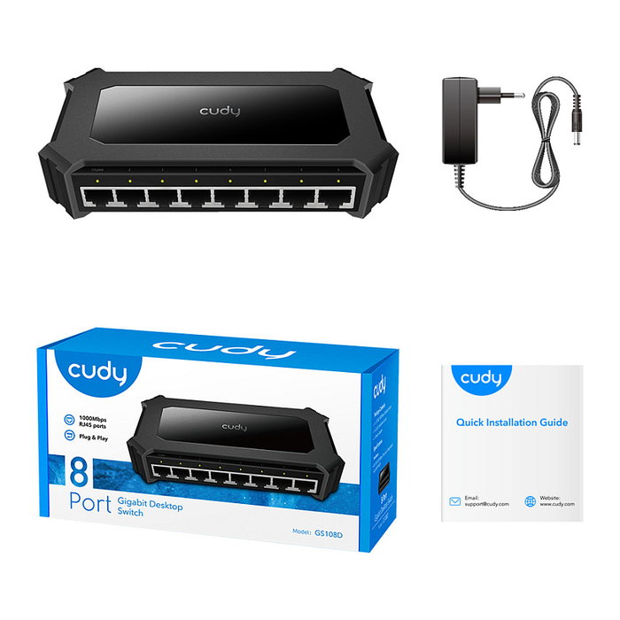 Cudy GS108D Switch de red de 8 puertos Gigabit Ethernet Negro