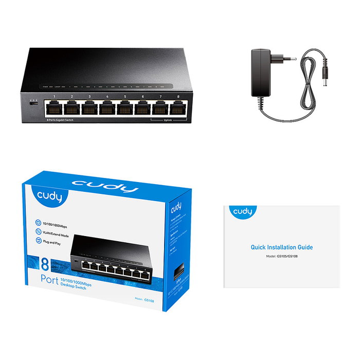 Cudy GS108 Switch de red de 8 puertos Gigabit Ethernet Negro