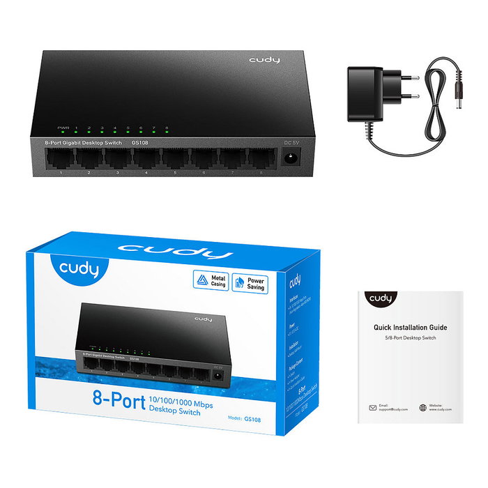 Cudy GS108 Switch de red de 8 puertos Gigabit Ethernet Negro