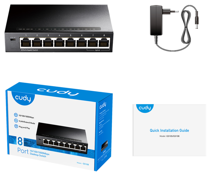 Cudy GS108 Switch Gigabit Ethernet 8 Puertos 10/100/1000 Negro 16 Gbps