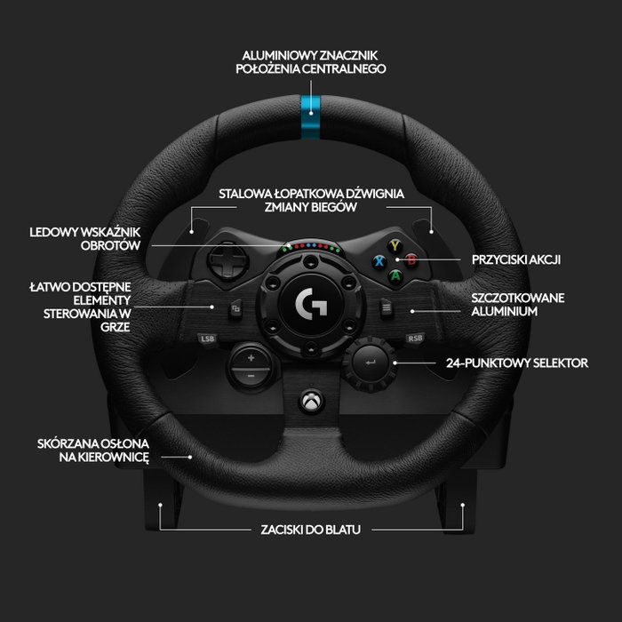 Logitech G923 Volante y Pedales con TrueForce para Xbox Series X|S, Xbox One y PC - Negro