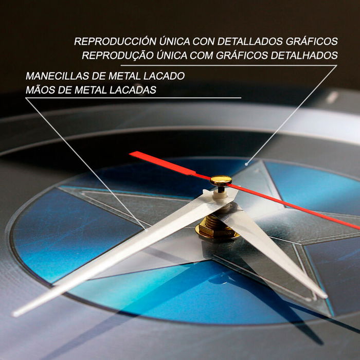 ERT GROUP Reloj de Pared Capitán América Marvel 30.5cm Mecanismo Silencioso Brillante y Reflectante Ideal Decoración