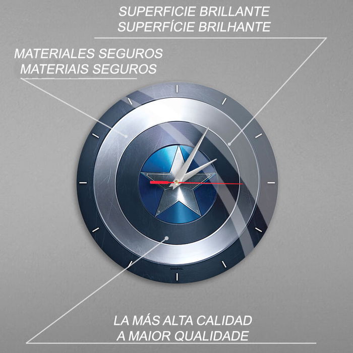 ERT GROUP Reloj de Pared Capitán América Marvel 30.5cm Mecanismo Silencioso Brillante y Reflectante Ideal Decoración