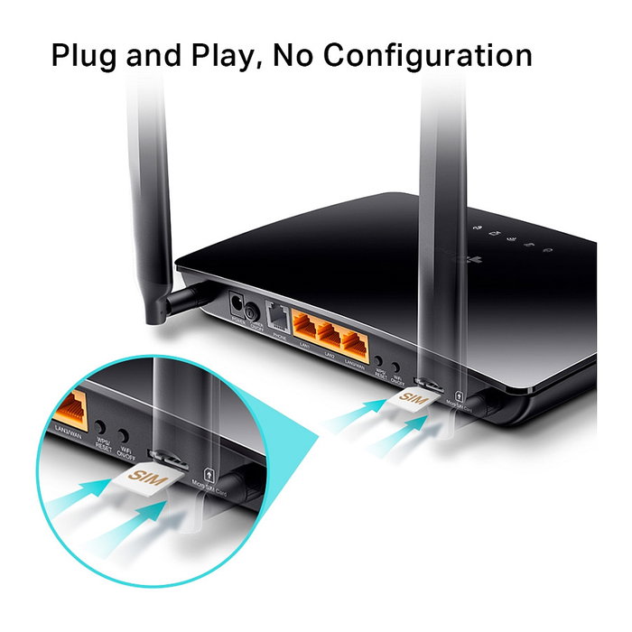 TP-Link Router Archer MR6500V AC750 4G LTE Móvil Modem WiFi 4 (802.11n) 2.4 GHz 300 Mbps 2 Puertos LAN Negro