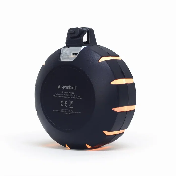 Gembird SPK-BTOD -01 Altavoz Bluetooth Portátil con Luces LED, Negro, Batería Recargable, 3W, Ideal para Exteriores y Fiestas