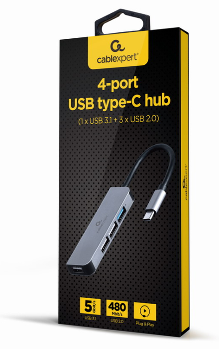 GEMBIRD Adaptador 4 en 1 USB Type-C con 1x USB 3.1 y 3x USB 2.0 - Plata