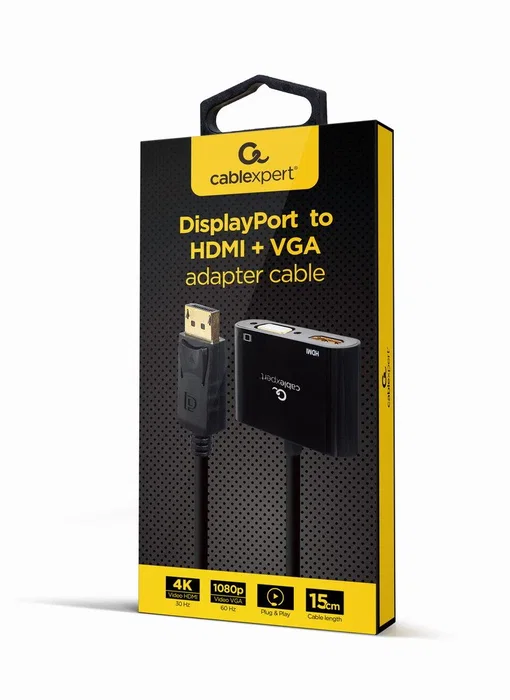GEMBIRD Adaptador DisplayPort Macho a HDMI Hembra y VGA Hembra Negro GEMBIRD Adaptador DisplayPort Macho a HDMI Hembra y VGA Hembra Negro