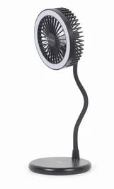 Gembird TA-WPC10-LEDFAN-01 Ventilador de Sobremesa con Cargador Inalámbrico Qi 10W y Lámpara LED, Negro