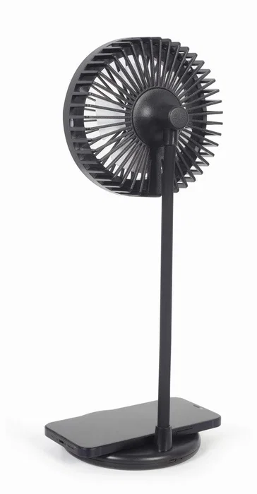 Gembird TA-WPC10-LEDFAN-01 Ventilador de Sobremesa con Cargador Inalámbrico Qi 10W y Lámpara LED, Negro