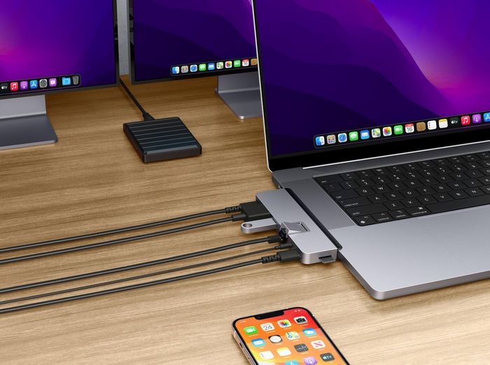 Hyper Hub USB-C para MacBook Pro, HDMI 4K 60Hz, Ethernet Gigabit, USB-A, USB-C, Thunderbolt 4