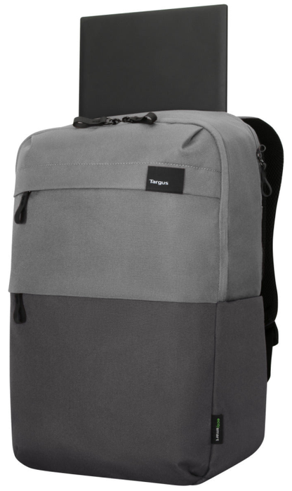 Targus Sagano Mochila para portátil de 15.6 pulgadas, Negro, Gris, RPET 500, Fabricada con materiales reciclados
