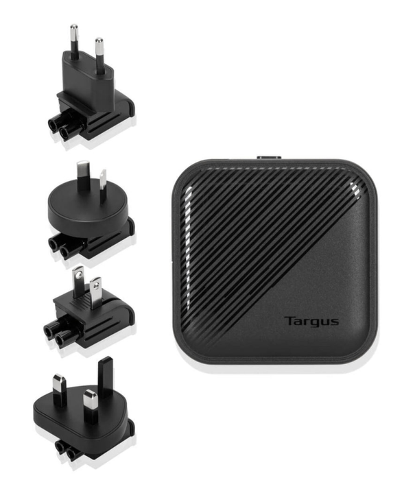 Targus APA803GL Cargador Universal para Dispositivos Móviles, Carga Rápida 65W, Doble Salida USB-C, Interior, Negro