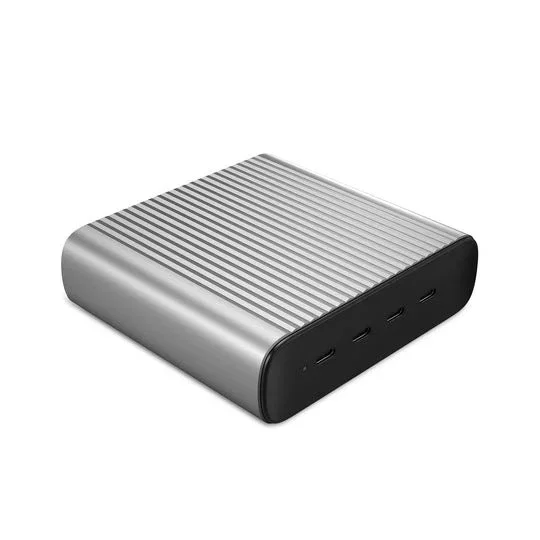 HYPER Cargador de Escritorio 245W GaN para Portátil, Smartphone, Tableta, Negro/Plata, 4 Puertos USB Tipo C, Carga Rápida