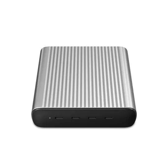 HYPER Cargador de Escritorio 245W GaN para Portátil, Smartphone, Tableta, Negro/Plata, 4 Puertos USB Tipo C, Carga Rápida