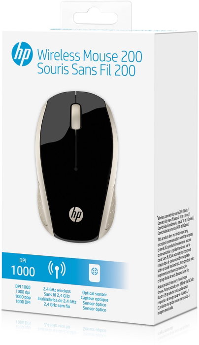 HP 200 Ratón Inalámbrico Óptico Negro y Dorado 1000 DPI USB 2.4GHz Oficina
