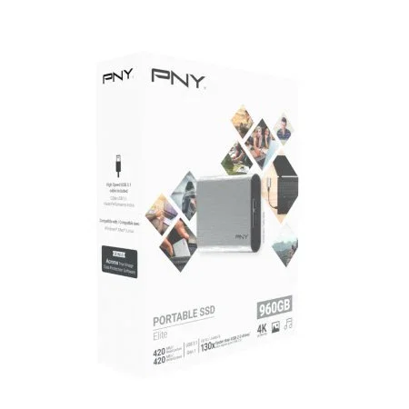 PNY SSD CS1050 Disco Duro Externo Elite 960GB NVMe USB-C 3.2 Gen 1 Plata