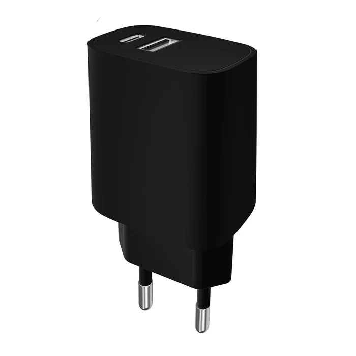 Leotec LECSPH20W2K Cargador de Pared Dual USB-C PD 3.0 20W + USB-A Carga Rápida para Smartphone/Tableta, Compacto para Viaje