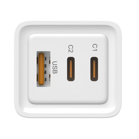 Leotec Cargador Rápido GaN 65W USB-C PD x2 y USB-A, Tecnología Carga Rápida, Cargador Universal Compatible