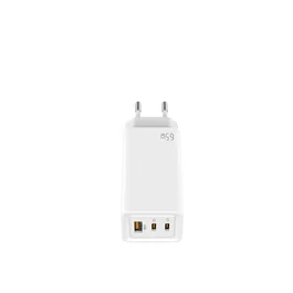 Leotec LECSPH65W3W Cargador de Pared GaN 65W con 2 Puertos USB-C y 1 USB-A para Carga Rápida Universal