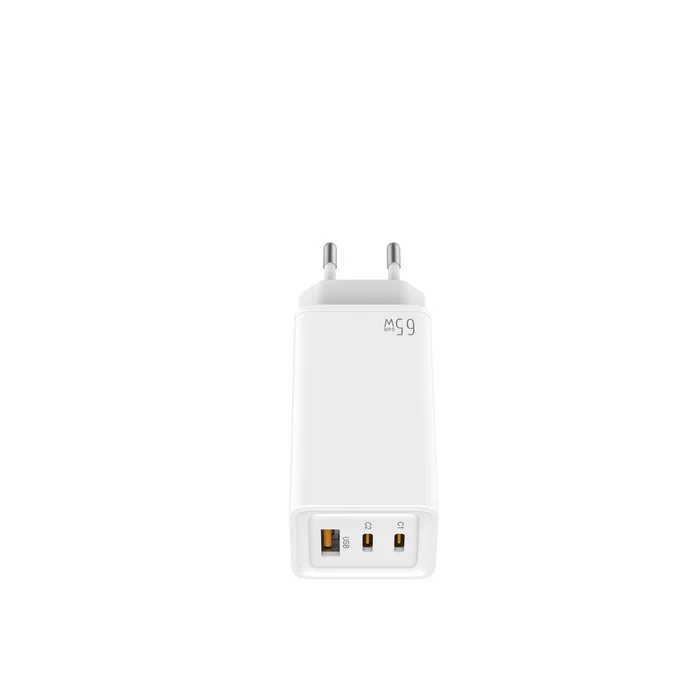 Leotec LECSPH65W3W Cargador de Pared GaN 65W con 2 Puertos USB-C y 1 USB-A para Carga Rápida Universal