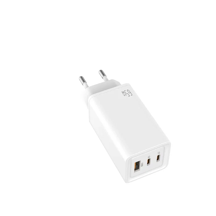 Leotec LECSPH65W3W Cargador de Pared GaN 65W con 2 Puertos USB-C y 1 USB-A para Carga Rápida Universal