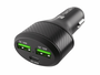 Natec Coney Cargador de Coche 3 Puertos con Carga Rápida QC3.0 y PD 3.0, 48W, Negro