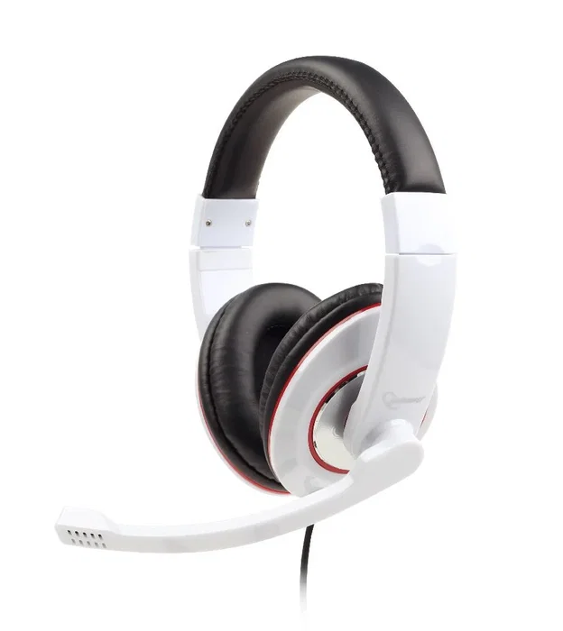 Gembird MHS-001-GW Auriculares Diadema con Micrófono Boom, Circumaural, para Música Juegos y Llamadas, Alámbrico 3.5mm, Control en Línea, Color Blanco