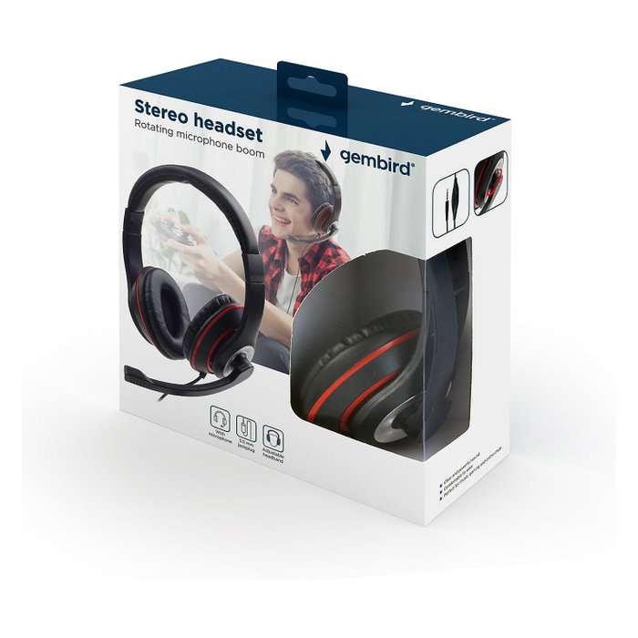 Gembird MHS-03-BKRD Auriculares de Diadema para Juego Negro y Rojo