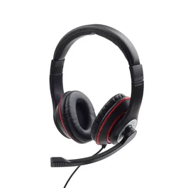 Gembird MHS-03-BKRD Auriculares Gaming con Micrófono Diadema, Alámbrico, Jack 3.5mm, Circumaural, 20-20000 Hz, Negro y Rojo, Control de Volumen en Línea, Cable 1.8m