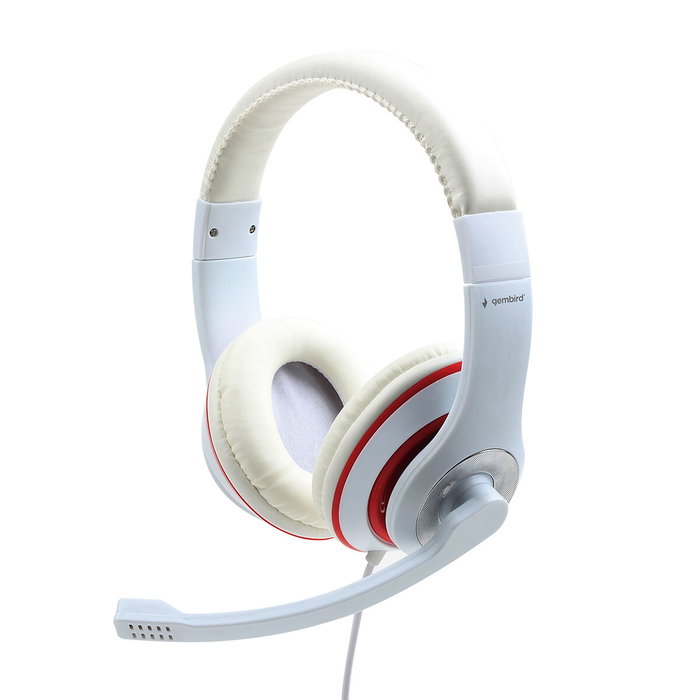 Gembird MHS-03-WTRD Auriculares Alámbricos de Diadema Rojo y Blanco