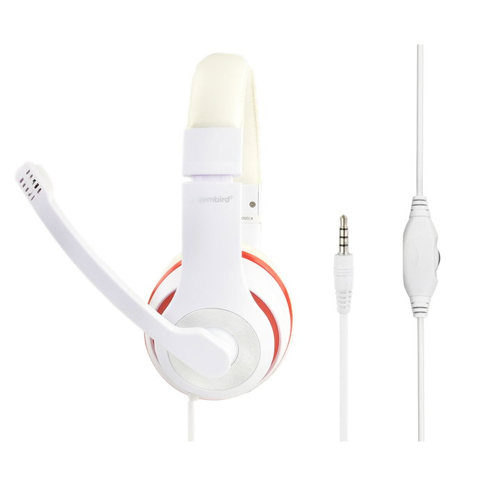 Gembird MHS-03-WTRD Auriculares Alámbricos de Diadema Rojo y Blanco