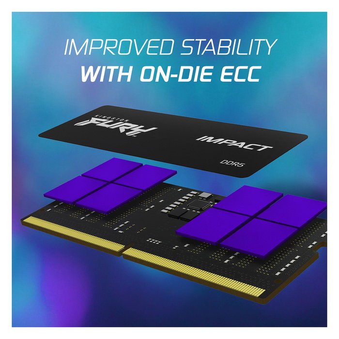 Kingston FURY Impact 32GB (2x16GB) DDR5 4800MT/s CL38 SODIMM Kit de 2 Módulos para Portátil Unbuffered On-Die ECC