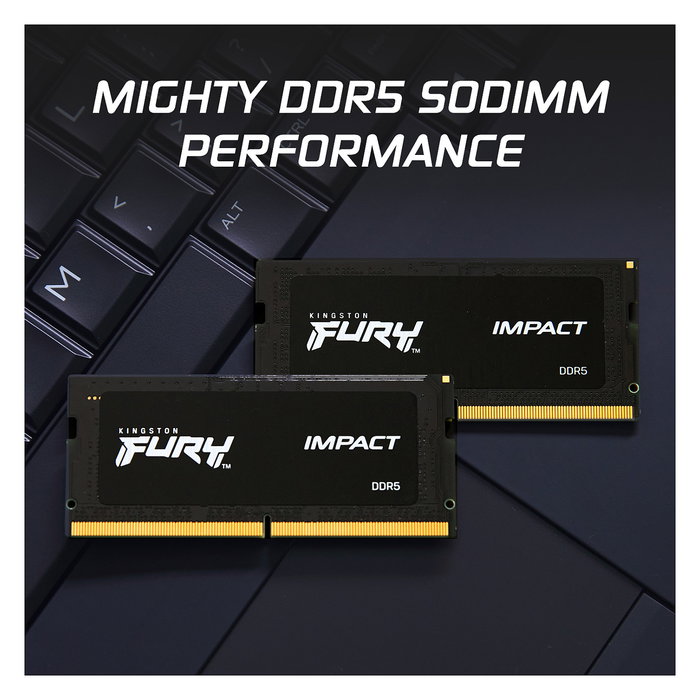 Kingston FURY Impact 32GB (2x16GB) DDR5 4800MT/s CL38 SODIMM Kit de 2 Módulos para Portátil Unbuffered On-Die ECC